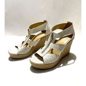 Michael Michael Kors espadrille wedges white gray logo zipper comfy women's 10.5